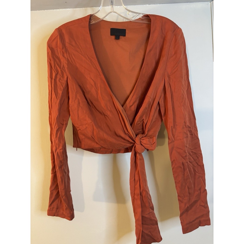 INTERMIX Rust Orange Modal Long Sleeve Wrap Blouse Top S